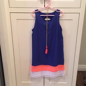 Royal blue, white, and coral dress